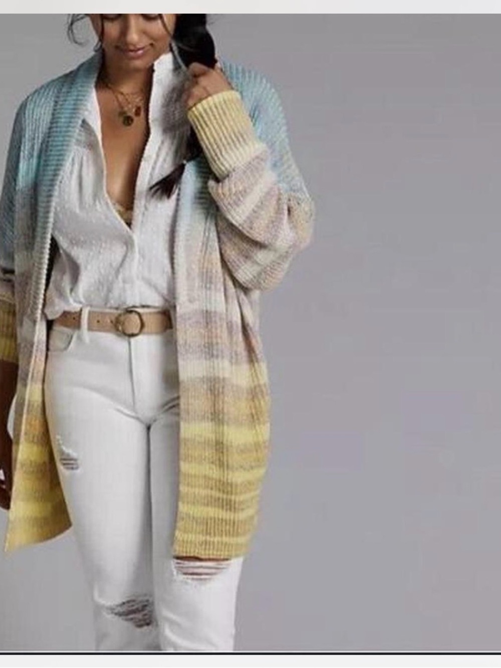 Anthropologie pilcro Relaxed Open-Front Pastel Stripe Cardigan Sweater small